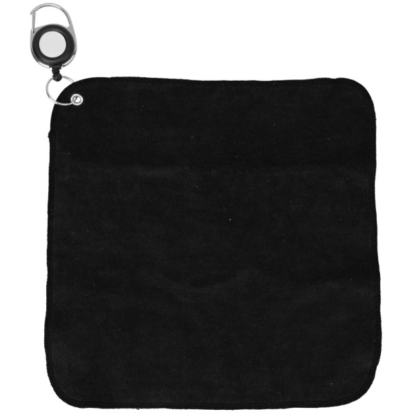 1 pcs Double-sided Plush Cotton Golf Club Cleaning Towel Cloth with Pulling Rope Buckle(black )