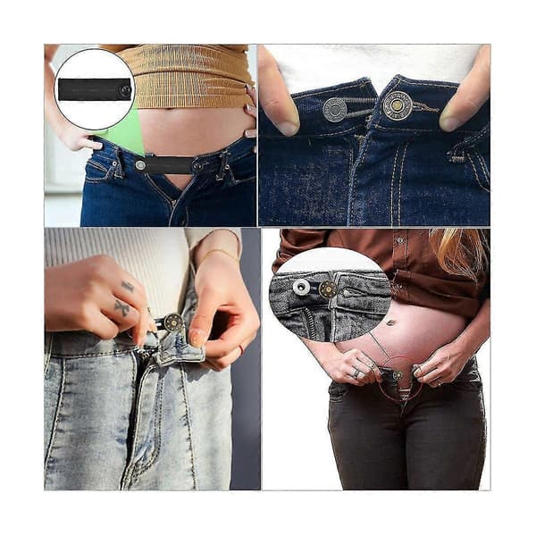 Knapforlænger til jeans, 6 størrelser bukseknap i linning, fleksibel justerbar elastik