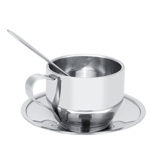 Rustfrit stål isoleret kaffekop Dobbelt væg te Mælkekrus med underkop Ske Sæt porcelæn