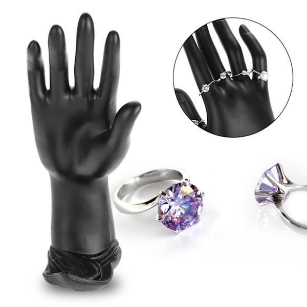 Harpiks Mannequin Hånd Finger Smykker Ring Armbånd Display Holder Stativ (Harpiks Sort)