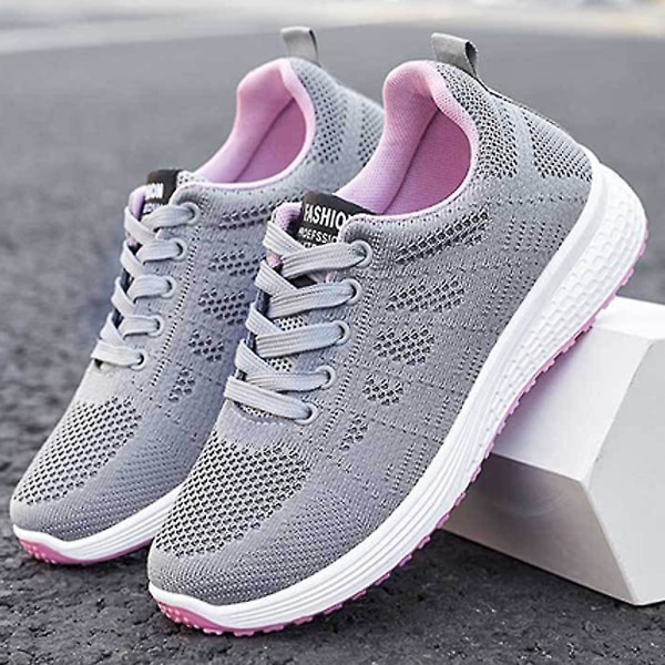 Stilfulde løbesko Dame Åndbar tennissko Casual Gym Arbejdssko Letvægts Mesh Walking Sneaker grey 36