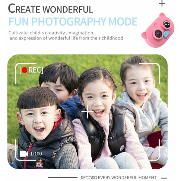 Korkearesoluutioinen 1080P digitaalikameravideokamera lapsille pehmeällä silikonikuorella ripustusköydellä 2 tuuman suurelle näytölle, malli: vaaleanpunainen ilman TF-korttia