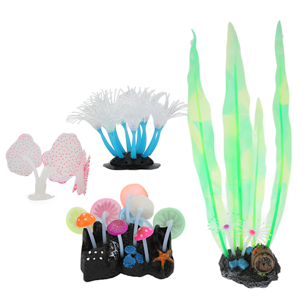 4 stk glødende akvariedekorationer kunstig simulering smuk silikone akvarium plante nr. 6