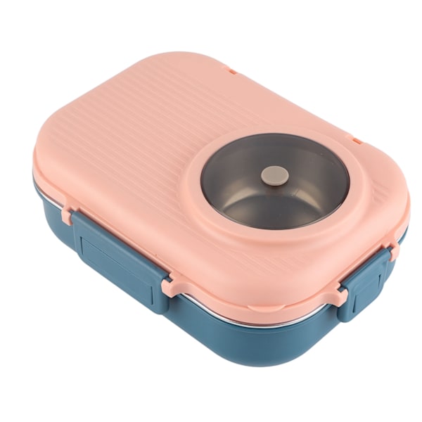 Termisk Madkasse 1100ml Dobbeltlags 3-Ruds Design 304 Rustfrit Stål Bento Box med Spisepinde Ske Spiseskål Rosa