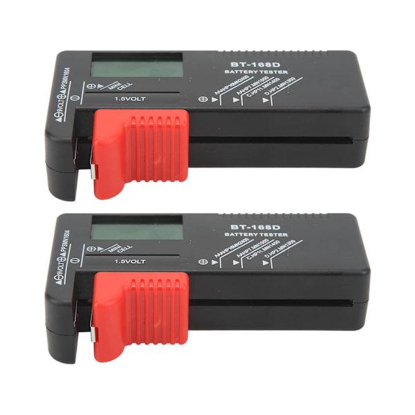 2 stk Batteritest Kapacitetsmåler Digital Display Værktøj til AA AAA 9V 1,5V