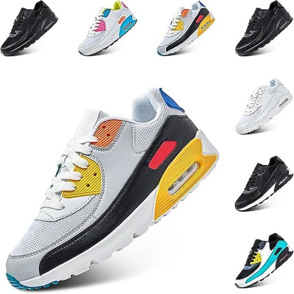 Sneakers för män Löparskor för kvinnor Slip On Casual Sneakers för kvinnor Mesh Tennis Sneakers Halkfria lätta Sneakers Luftkudde white gray yellow 38