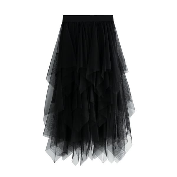 Dame tylskørt med elastisk talje i mesh, lang halvskørt 0[LD] black