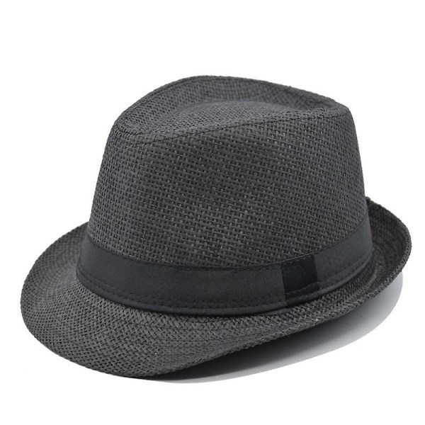 Män och kvinnors Fedora-hatt Sommarstrandhatt Jazzhatt Solhatt black 54cm