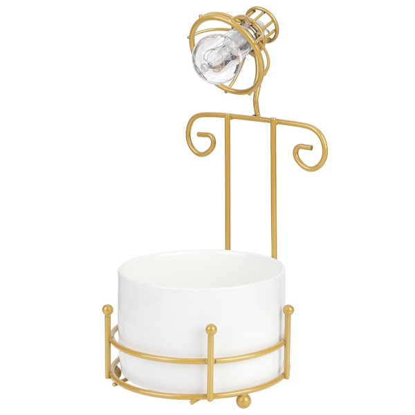 Bordlampe form keramisk plante Blomsterpotte Displayholder med pære Hjemmekontor Haveindretning Hvid+guld