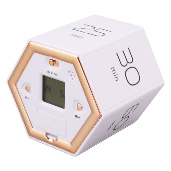 Hex Flip Timer med Mute Alarm Funktion Magnetisk Time Management Cube Timer med LCD-skärm för matlagning Studera Arbeta Vit