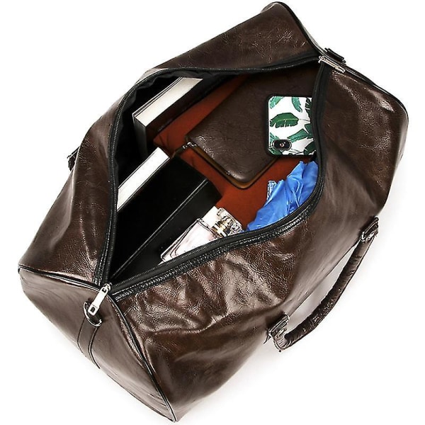 Mænds Pu læder rejsehåndtaske weekendtaske bagageholder Coffee