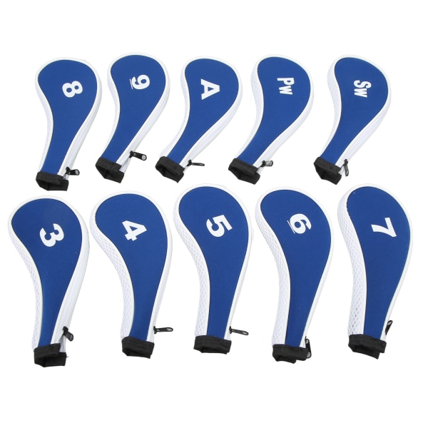 10pcs Golf Iron Head Cover with Number Printing Neoprene Zippered Golf Club Irons Covers Royal Blue White Zipper