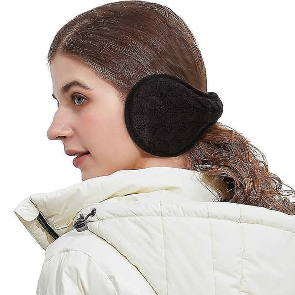 Varma stickade öronvärmare Vikbara Öronmuffar Vinteröronmuffar Unisex Black
