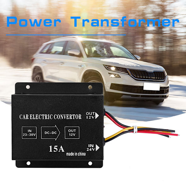 Bil Lastbil 15A 180W DC 24V til 12V Strømomformer Elektrisk Spenningsreduserer Step Down Transformator