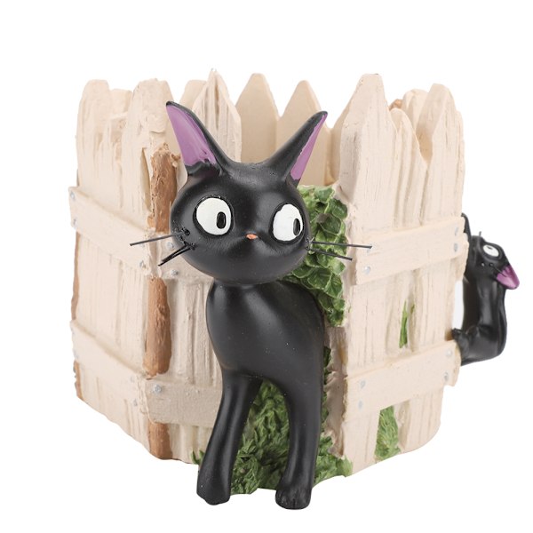Söt svart katt tecknad harts Suckulent plantering staket mikro landskap blomkrukor växtkruka dekor