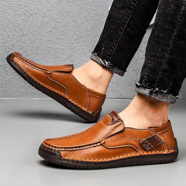 Läderskor För Herr Mjuka Skor Man Bekväm Casual Herr Loafers Mockasiner Körsko Man Gummisula Stor Stl 38-48 Dark brown 42 26.0CM