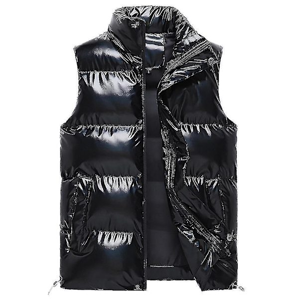 Glansende Let Pakbar Dunjakke Vest Mænds Ærmeløs Quiltet Jakke Sort 2XL