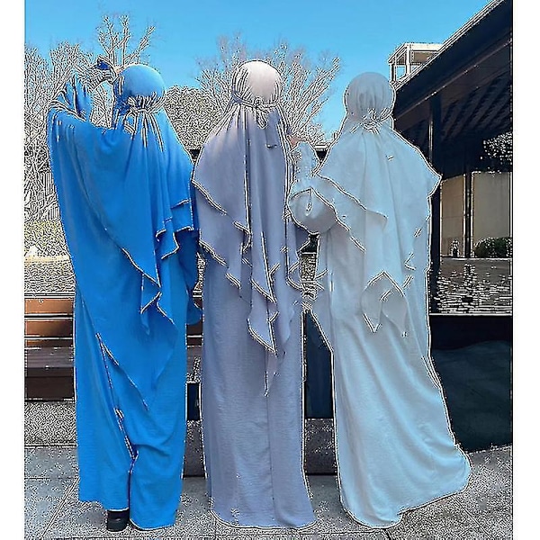 Muslimsk kvinnlig 2-delad Abaya-set med overhead-hijab - Blå XL-XXL