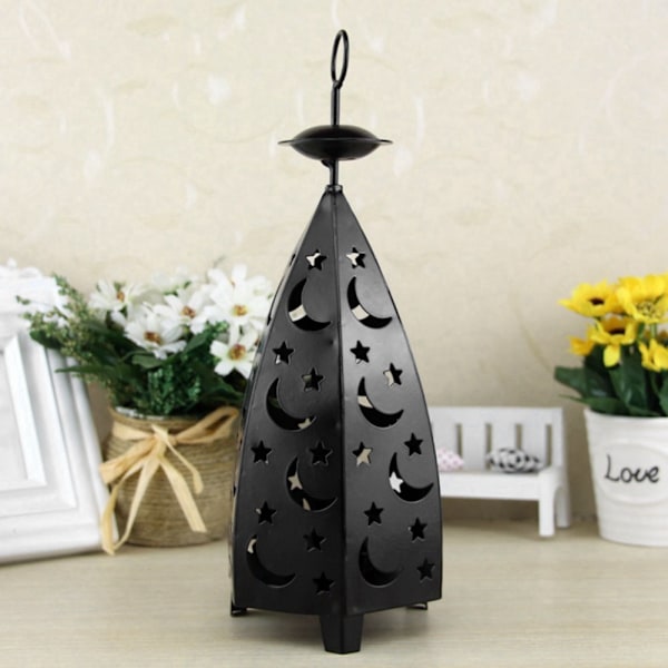 Ihålig Star Moon Ljusstake Retro Ljushållare Stativ Hem Sovrum Dekoration Ornament Svart
