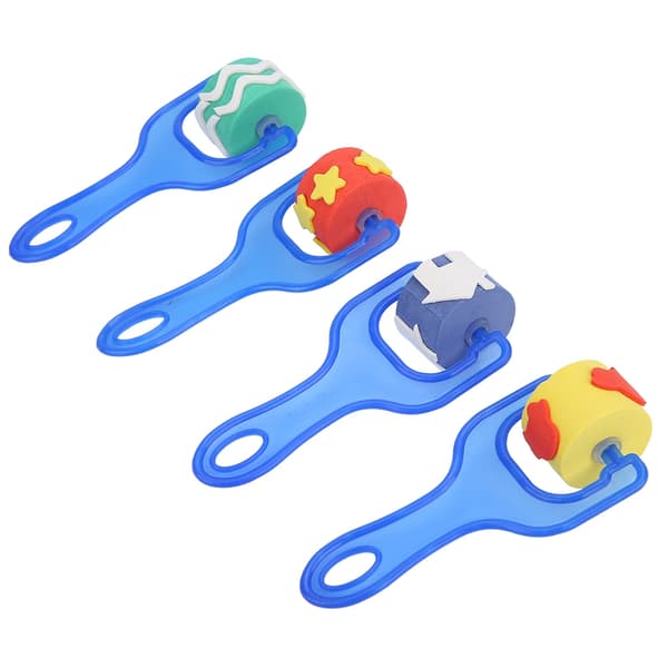 4pcs Kids DIY Painting Tools EVA Sponge Roller Paint Brush Graffiti Tool (Blue Handle)