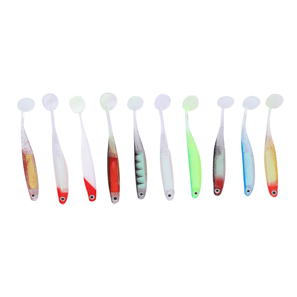 10 STK 10,5 cm/5g PVC Mjuka Fiskedrag Färgglada 3D T tailbeten Fisher Tackle Tillbehör