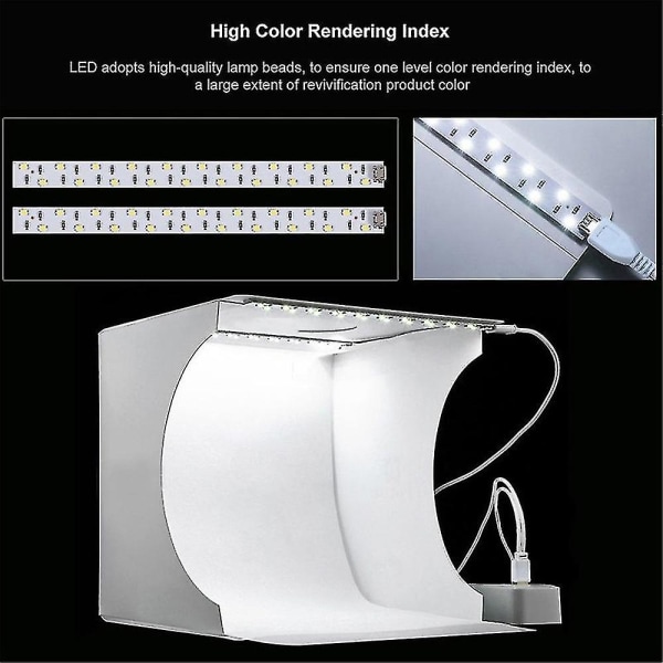 Indeholder 2 LED-paneler Sammenfoldelig bærbart lys Fotografibelysning Studio Skydeteltbokssæt med 6 farver baggrund