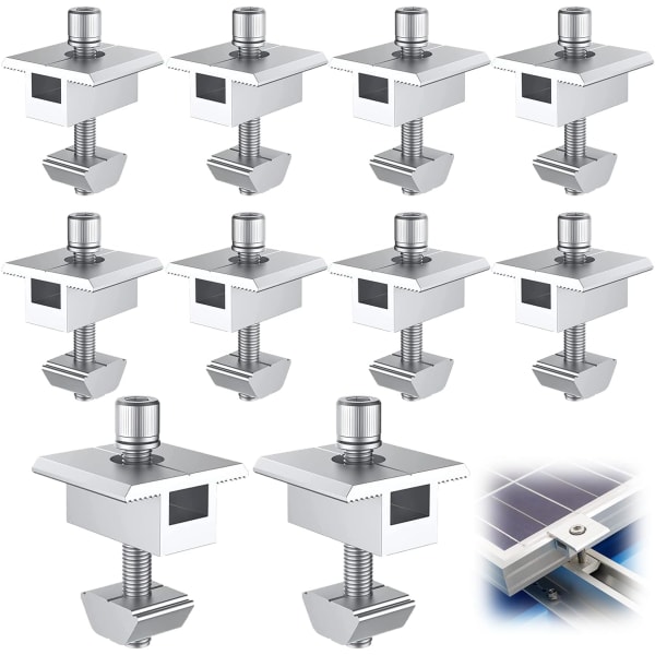 MINKUROW 10 delar alumiininen solpanelsfäste, T-formade mittterminaler, PV solpanelsfäste, keskustakmonteringsfäste, för 30 mm inramade paneler (35m)