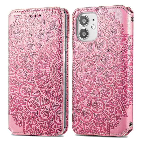 Våffelmönstrad Mini Plånboksfodral Kompatibel med iPhone 12 - Rosa