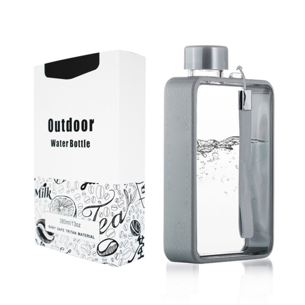 Sports Flat Water Bottle Portable Travel Flask Outdoor Sports Fitness Water Bottle Grey