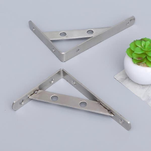 2 st slitstarka industriella vägghyllekonsoler i rostfritt stål, triangulära konsoler med 4 skruvar (3x150mm)