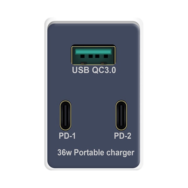 WLX-X3 3-portars USB+Typ-C-laddare Dubbel PD+QC3.0-adapter Snabbladdning Bärbart laddarhuvud för surfplatta/telefon EU-kontakt, Modell: Vit EU-kontakt