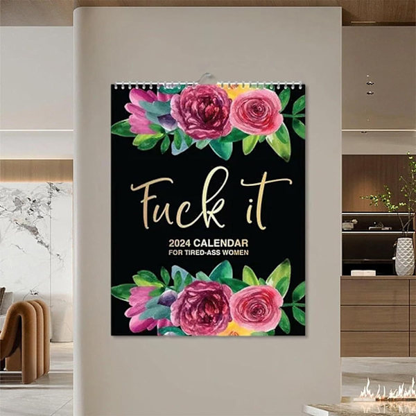 2024 Wall Sweary Calendar with Hook Funny Monthly Swear Words Hängande kalender Skrivbordskalender för trötta kvinnor 8,3 X 10,6 tum