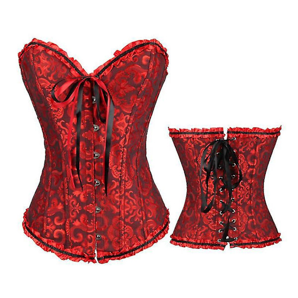 Goottilainen Palatsi Jacquard Tube Top Korsetti Liivi Muotoileva Alusasu - Musta & Punainen XS