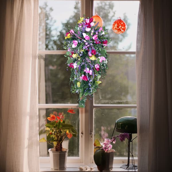 Artificial Flower Wreath with Lilacs Hyacinths Hydrangeas Spring Summer Floral Greenery Wreath E Small