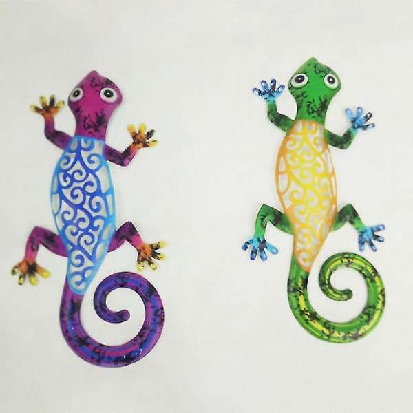 2 stk Metal Country Gecko Vægdekor Farverig Dekorativ Hængende Ornament Art Pendant Til Bar Cafe