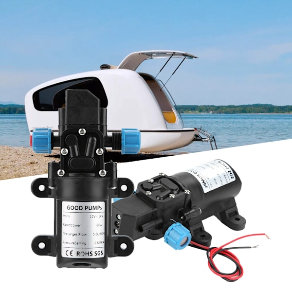 12V/60W Vandpumpe 5L/min Mikromembranpumpe til Campingvogn, Båd
