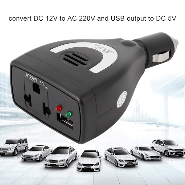 75W DC12V till AC 220V Bilström Invertor Konverterare USB Laddare Adapter