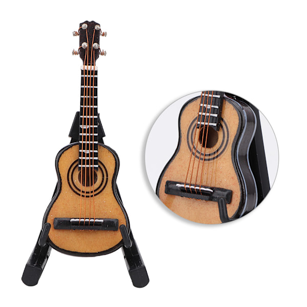 1：12 Mini träinstrumentgitarr med läderlåda modellsimuleringstillbehör för dockhus