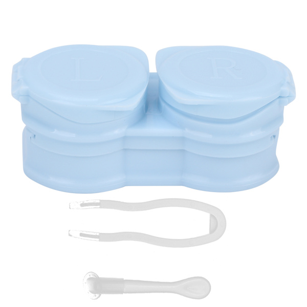 Kontaktlinssikotelo Kannettava Pölynkestävä Kontaktlinssien Säilytyssarja Pinseteillä Stick Remover ToolBlue