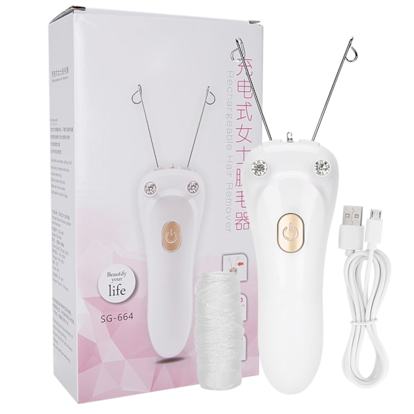Electric Threading Epilator Hårborttagningsmedel USB Laddning bomullstråd Epilator (värd bomullstråd USB-kabel)(Guld)