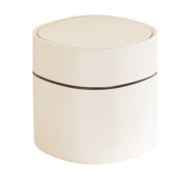 Plastic Mini Trash Can Plastic Cream White Easy to Clean Simple to Use Mini Countertop Trash Can for Study Pop Lid Type 14x13cm