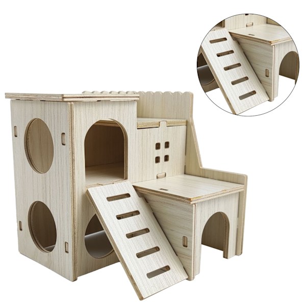 Hamsterhus i tre, bittesikkert hamstergjemmested for hamstertilbehør Skippavilla, 16x16x5cm / 6,3x6,3x2,0in