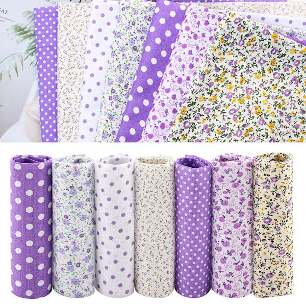 7st 25*25 cm Bomullstyg DIY Assorted Squares Pre Cut Sängkläder Kit Quarters Bundle Purple Dot