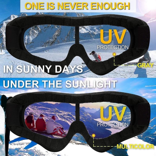 Skibriller, pakke med 2, snowboardbriller for barn, gutter og jenter 01 Gray