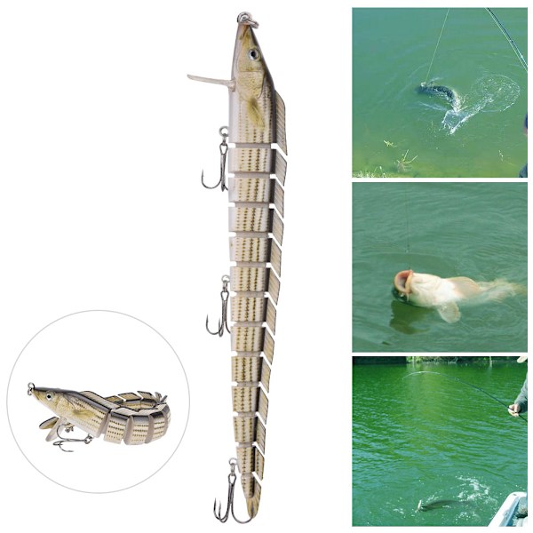Hård Swimbait Crankbait Fiskebete med Flera Segment, Fiskeutrustning, Treble Hook(B)