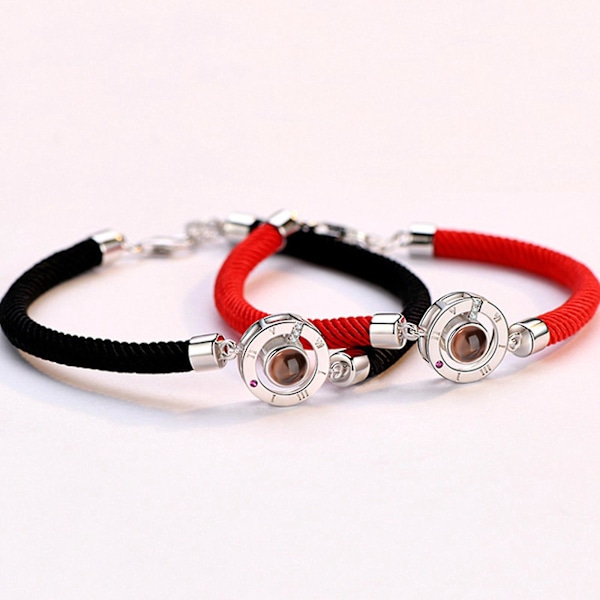 Jeg elsker deg projeksjonsarmbånd for par - Svart tau armbånd for menn
