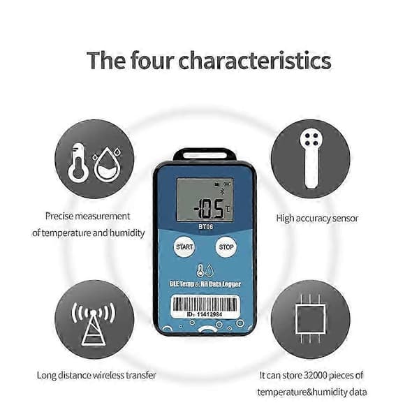 BT06 Mini Luftfuktighet Temperatur Datalogger Digital 32000 Punkter Intern Sensor Långdistans Bluetooth-inspelare