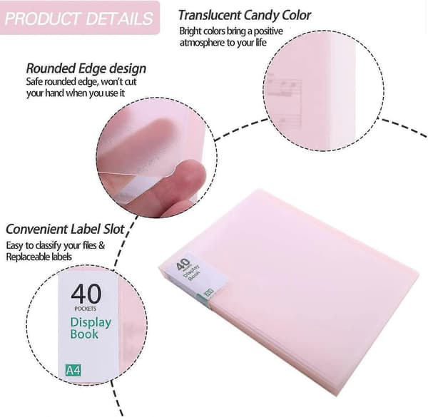 Plastmappskydd Bokdokumentorganisatör Pink 40 Pockets