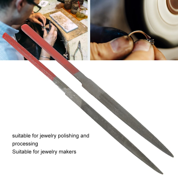 2 Pcs File Set Red Handle Jewelry Making Processing Grinding Tool Accessory Set (Half-Round File Triangular File)