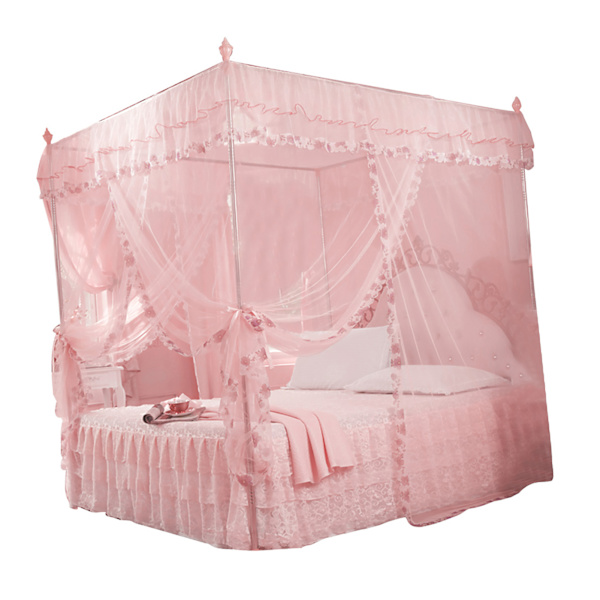 Luxury Princess 3 sidoöppningar Stolpsäng Gardin Baldakin Nät Myggnätsängkläder (Rosa M)